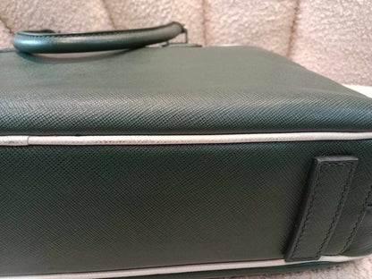 Prada Dark Green Leather Classic Laptop Bag