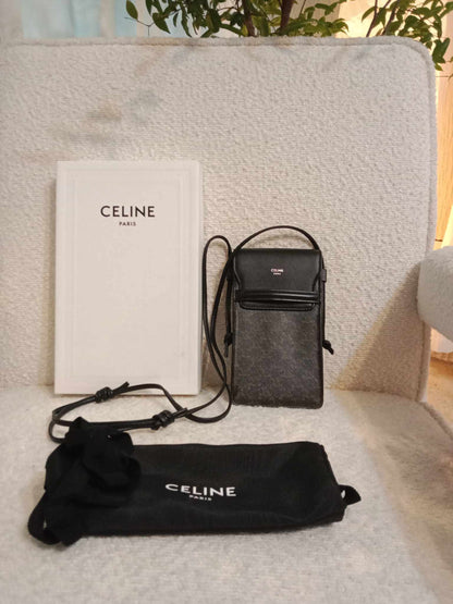 Celine Triomphe Phone Flap Pouch Black-Brown
