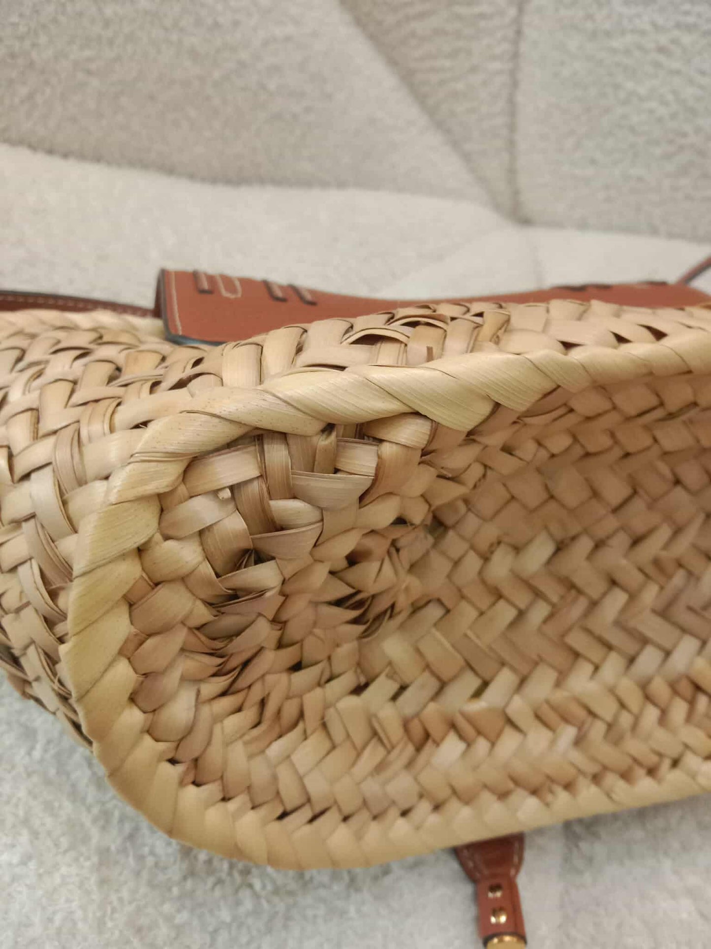 Chloe Marcie Leather Trimmed Raffia Basket Bag Tan