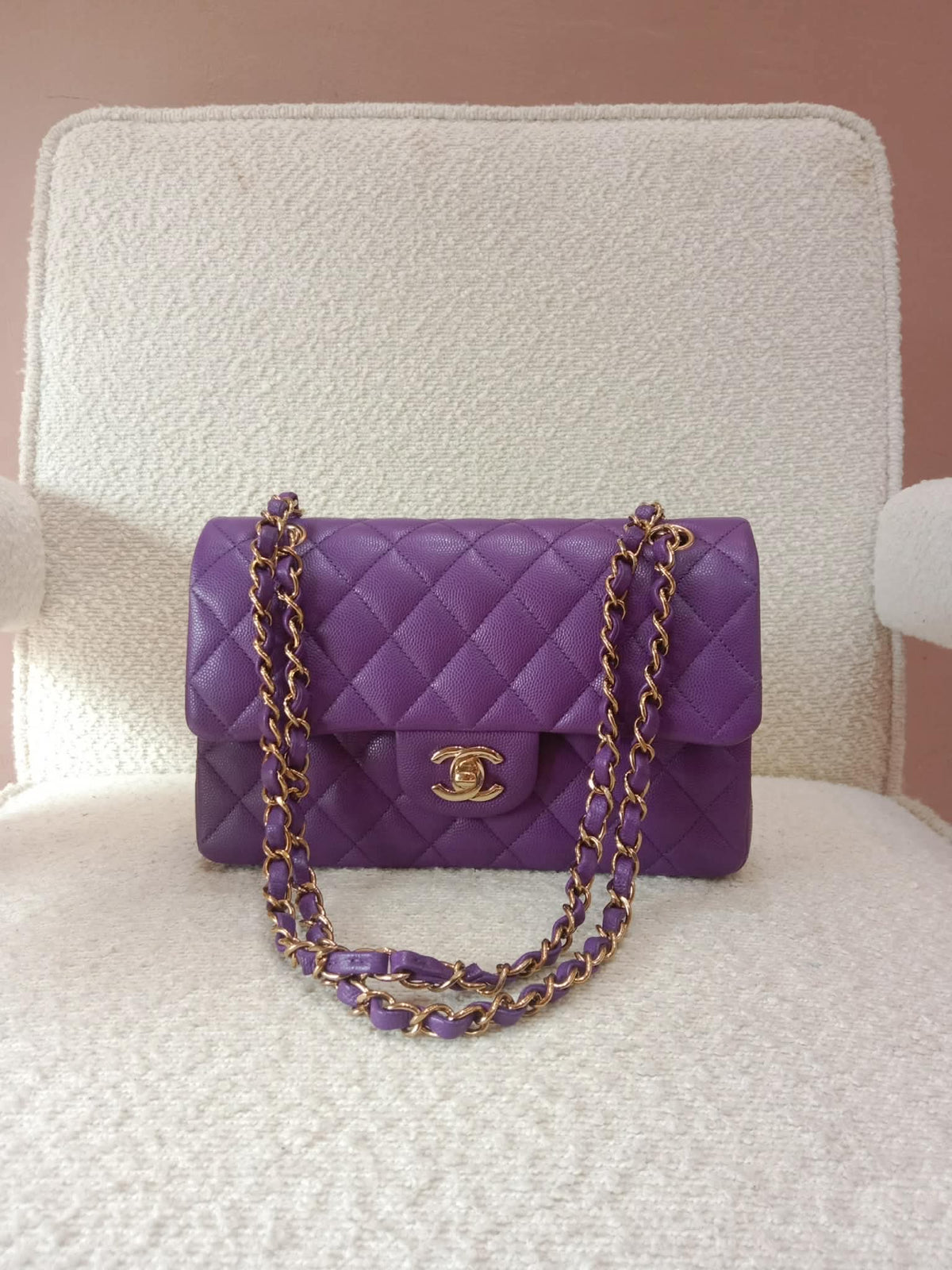 Chanel Metiers D'Art 2022 Timeless Classic Quilted Double Flap Small Caviar Microchipped Purple