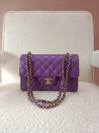 Chanel Metiers D'Art 2022 Timeless Classic Quilted Double Flap Small Caviar Microchipped Purple