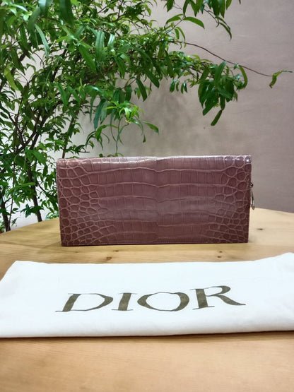 Dior Crocodile Embossed Mauve Clutch