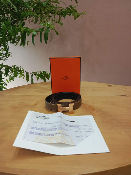 Hermes Mini Constance Reversible Belt Etoupe Stamp Z 2021
