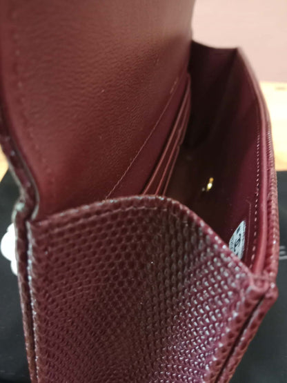 Chanel Tophandle Lizard Embossed Calfskin Clutch Dar Burgundy Microchipped