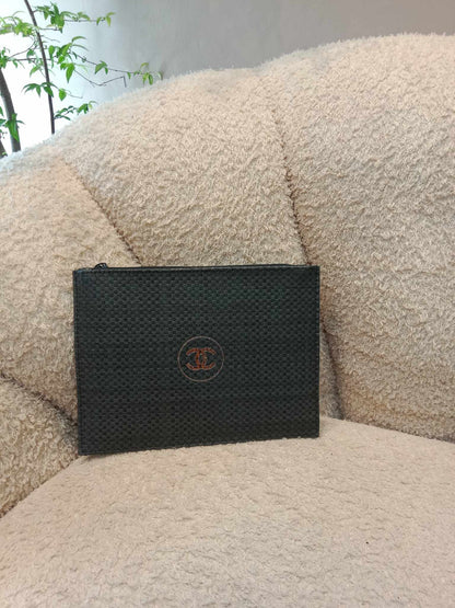 Chanel Black Burlap Raffia Makeup Pouch