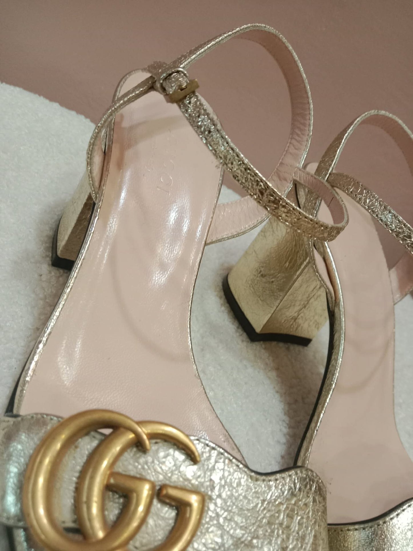 Gucci GG Marmont Sandals Metallic Gold Size 36