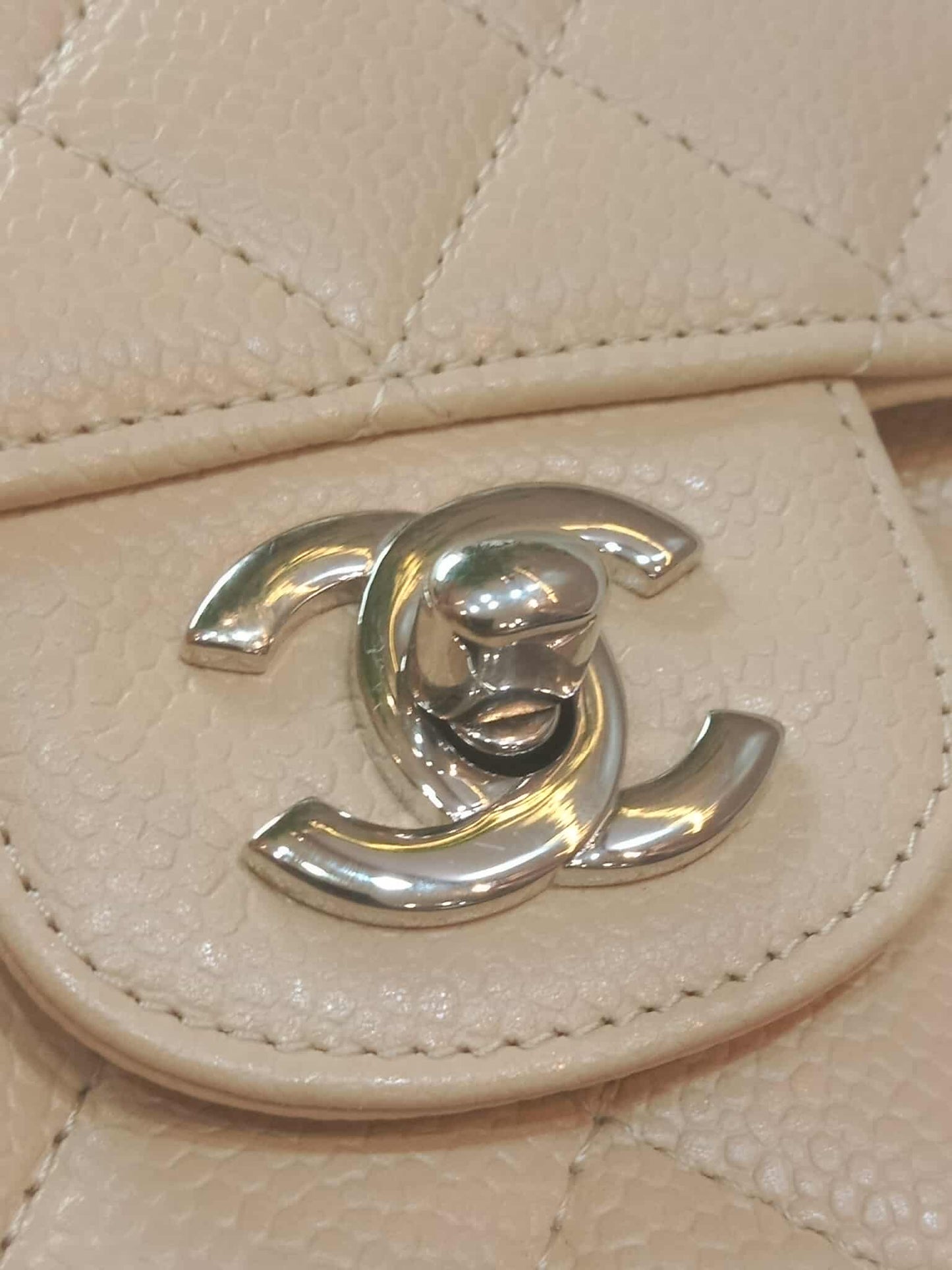 Chanel Classic Double Flap Medium Beige Caviar Series 14
