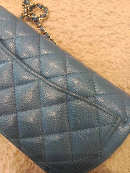 Chanel Classic Case Blue Quilted Caviar with Chain Series 31