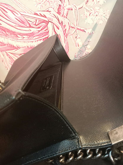 Chanel Boy Flap Black Caviar Old Medium Series 28
