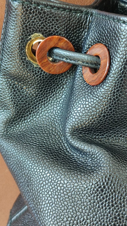 Chanel CC Caviar Drawstring Bucket Bag Black Series 7
