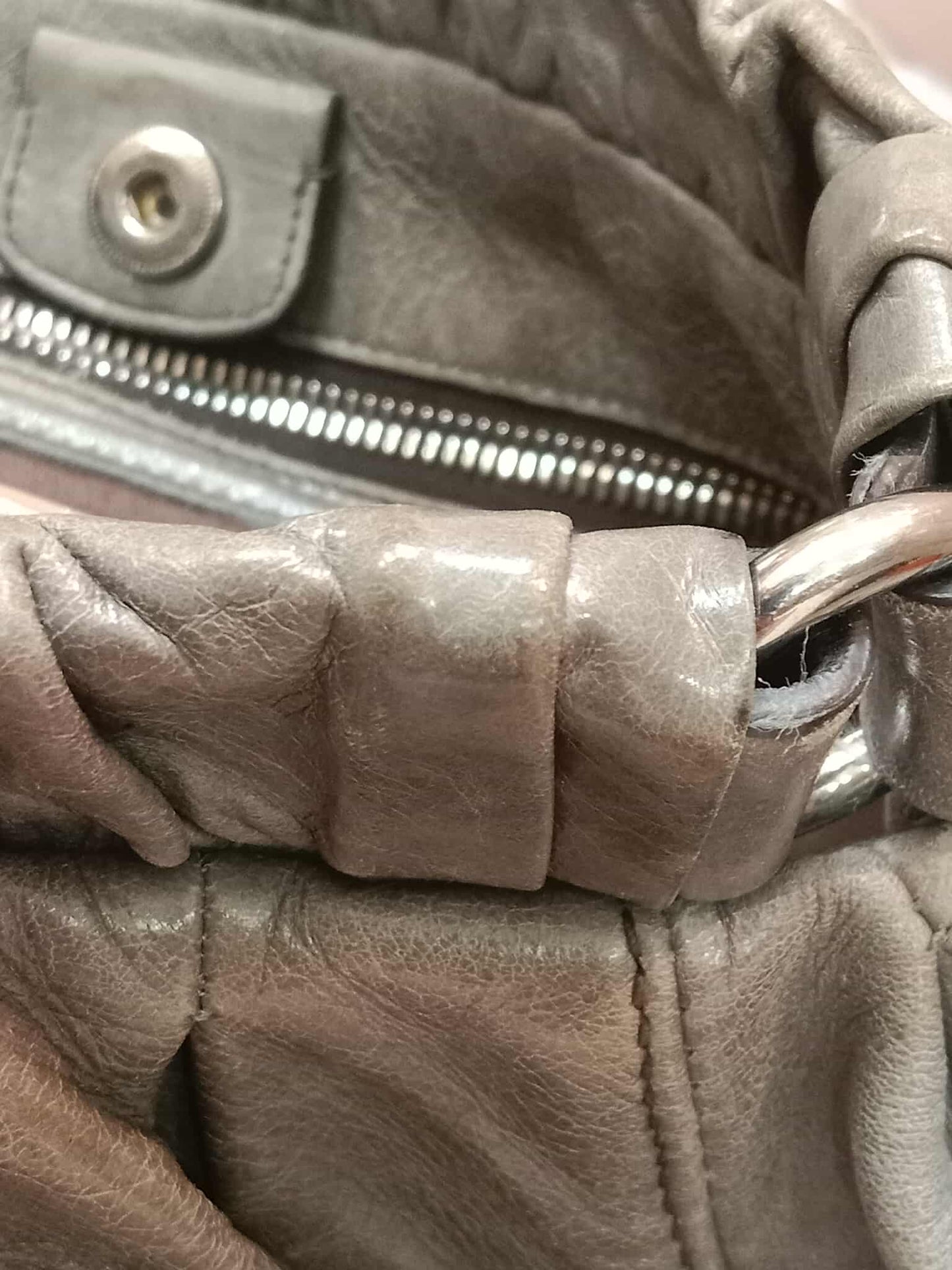 Miu Miu Leather Tote Bag Grey with Crystal Embellished Strap