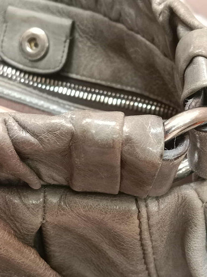 Miu Miu Leather Tote Bag Grey with Crystal Embellished Strap