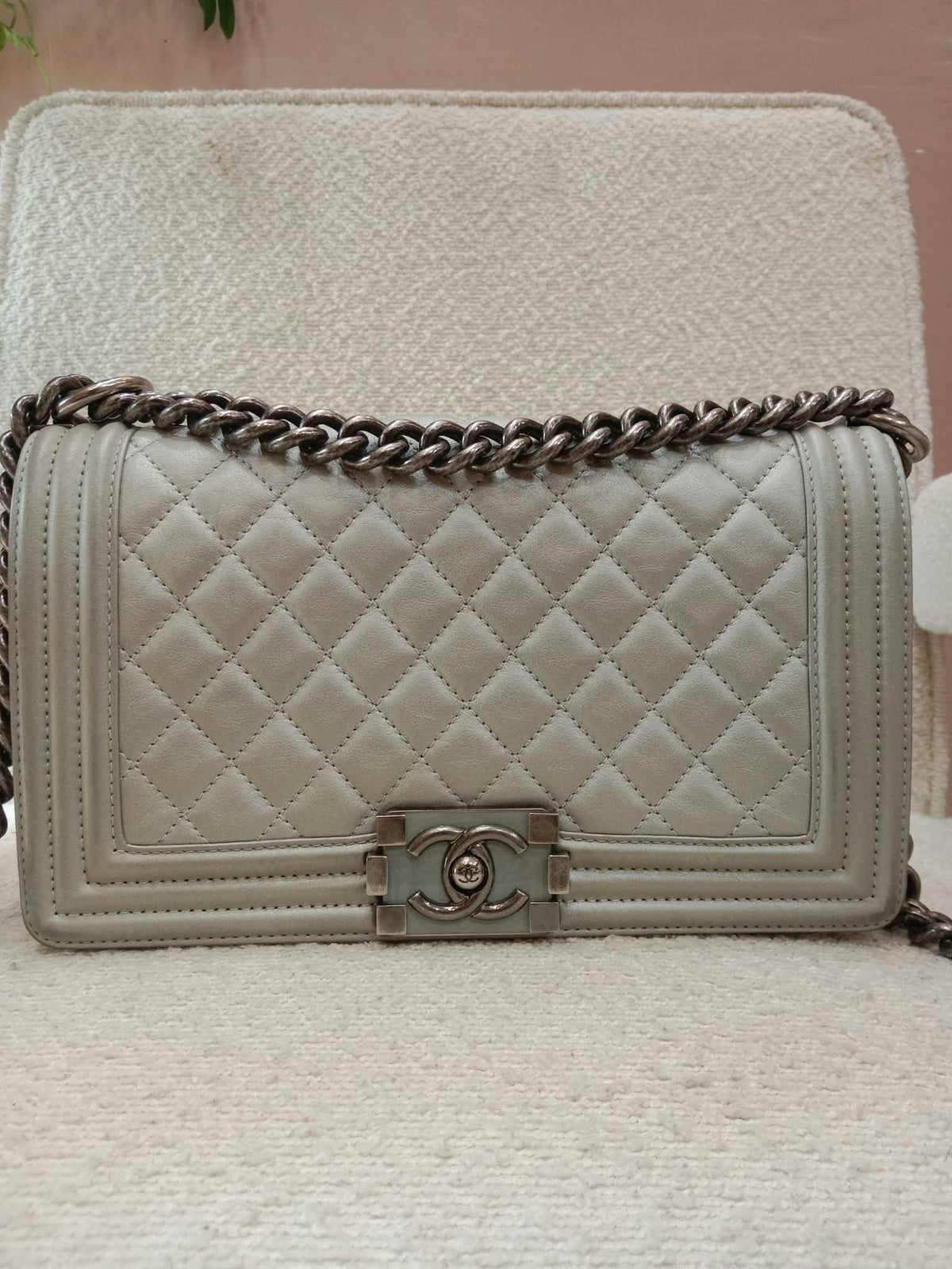 Chanel Le Boy Lambskin Old Medium Gray Series 20