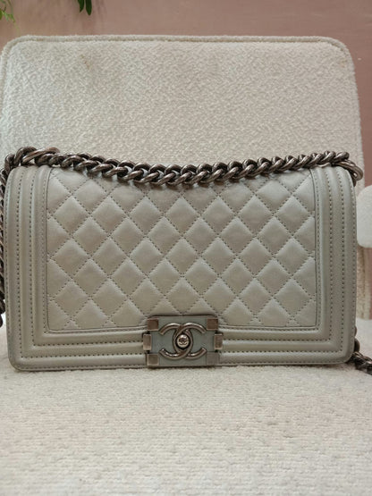 Chanel Le Boy Lambskin Old Medium Gray Series 20