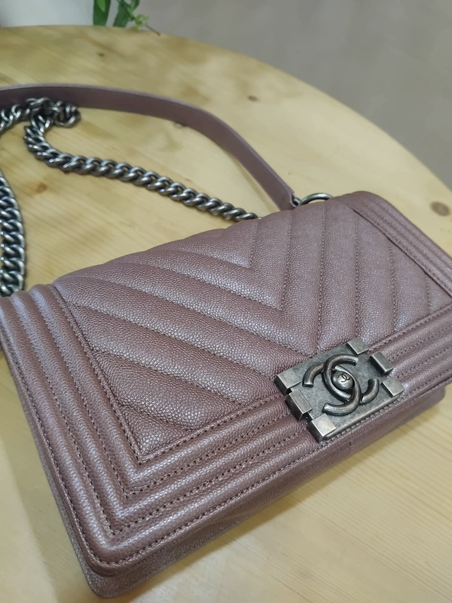 Chanel Le Boy Rose Gold Old Medium Caviar Series 26