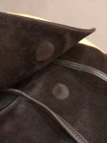 Chanel Vintage Karl Lagerfeld Dark Brown Suede Backpack featuring stitched CC Logo Flap Series 5