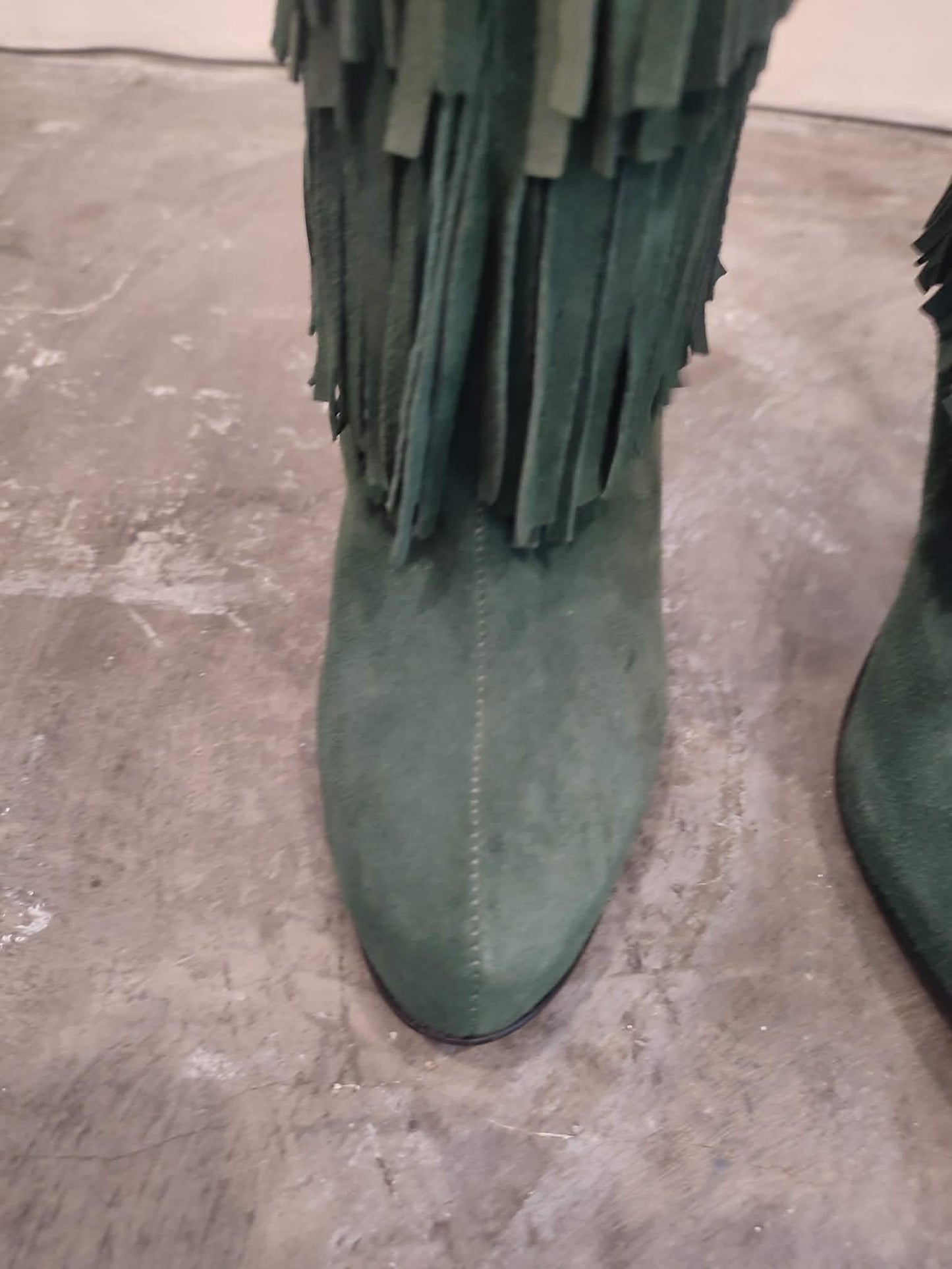 Balmain Fringe Green Suede Boots Size 35