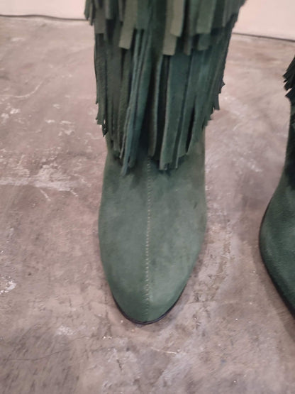 Balmain Fringe Green Suede Boots Size 35