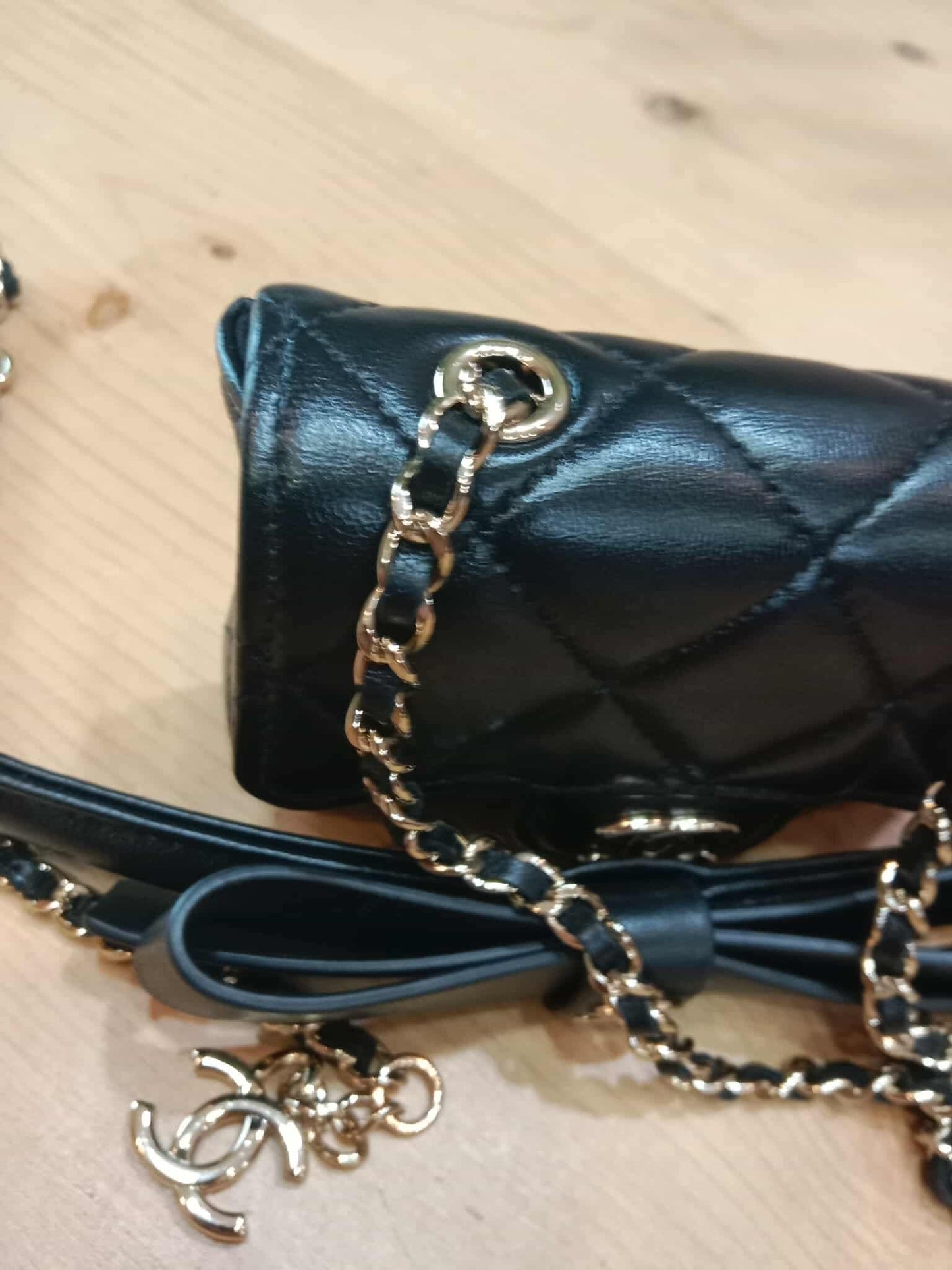 Chanel Bow Chain Belt Bag Black Lambskin Series 31