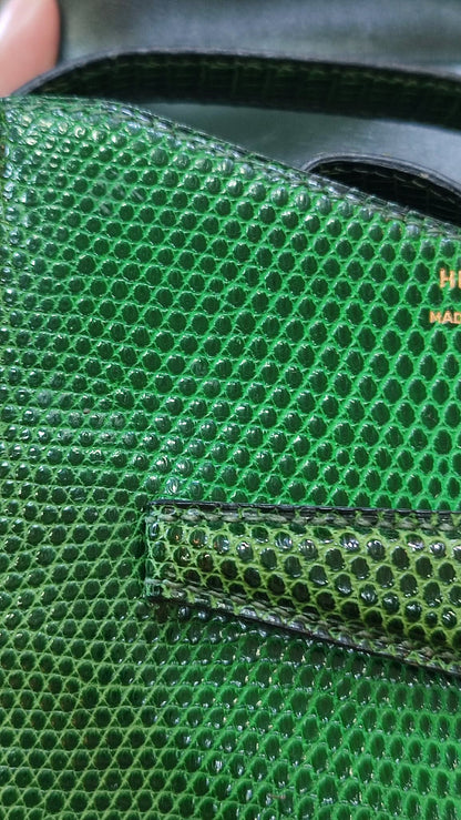 Hermes Lizard Green Vintage Bag Stamp O Circle 1985