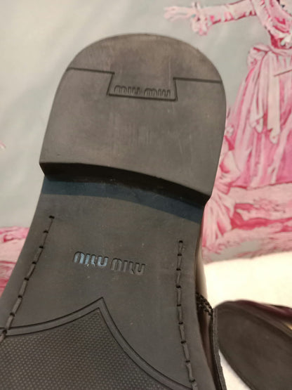 Miu Miu Brushed Penny Loafers Leather Black Size 35