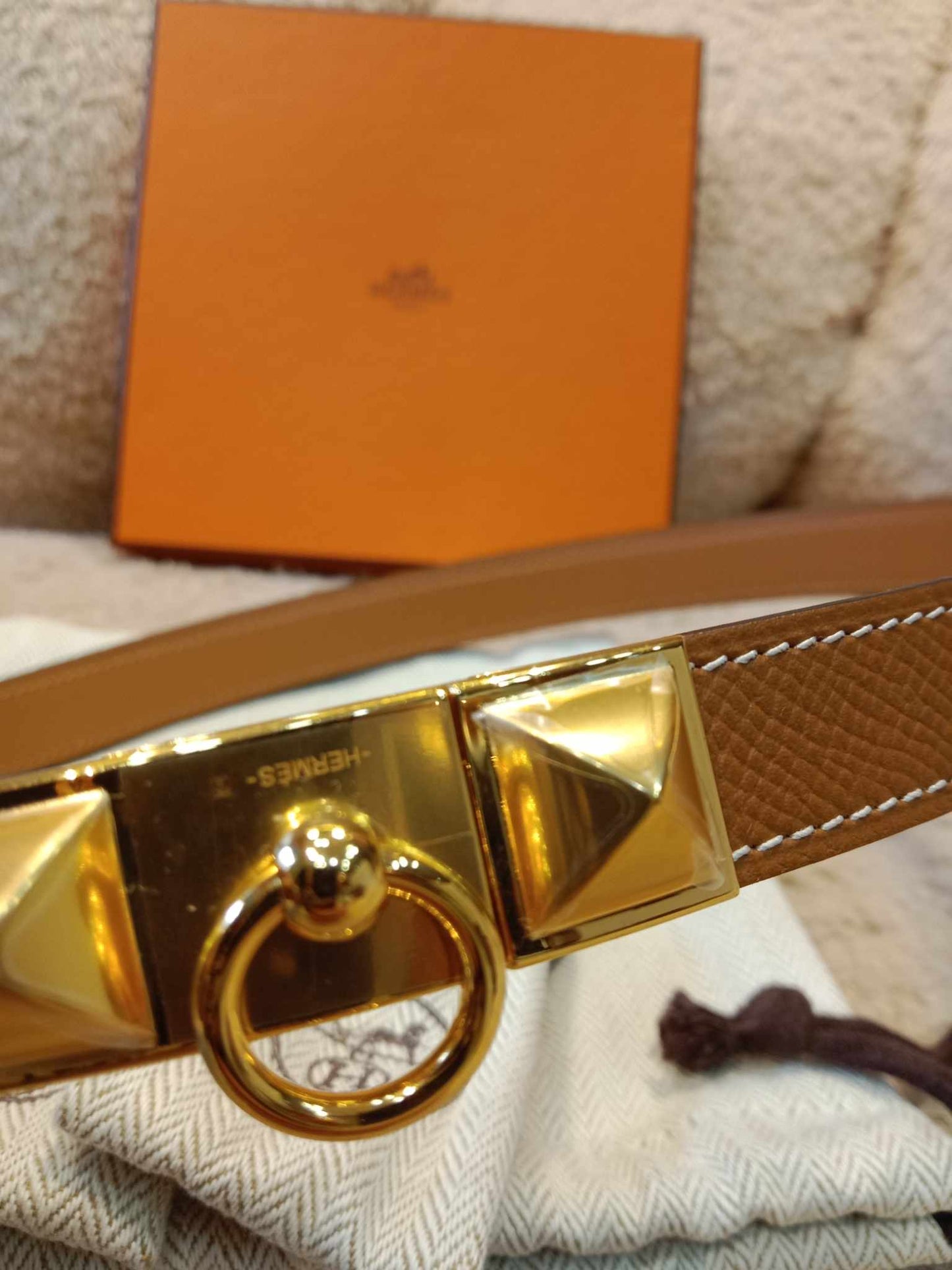 Hermes Rival Belt Gold on Gold Stamp C 2018