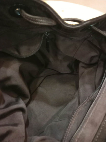 Chanel Vintage Karl Lagerfeld Dark Brown Suede Backpack featuring stitched CC Logo Flap Series 5