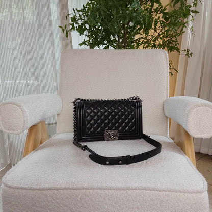 Chanel Leboy Quilted Lambskin Old Medium Black Series 24