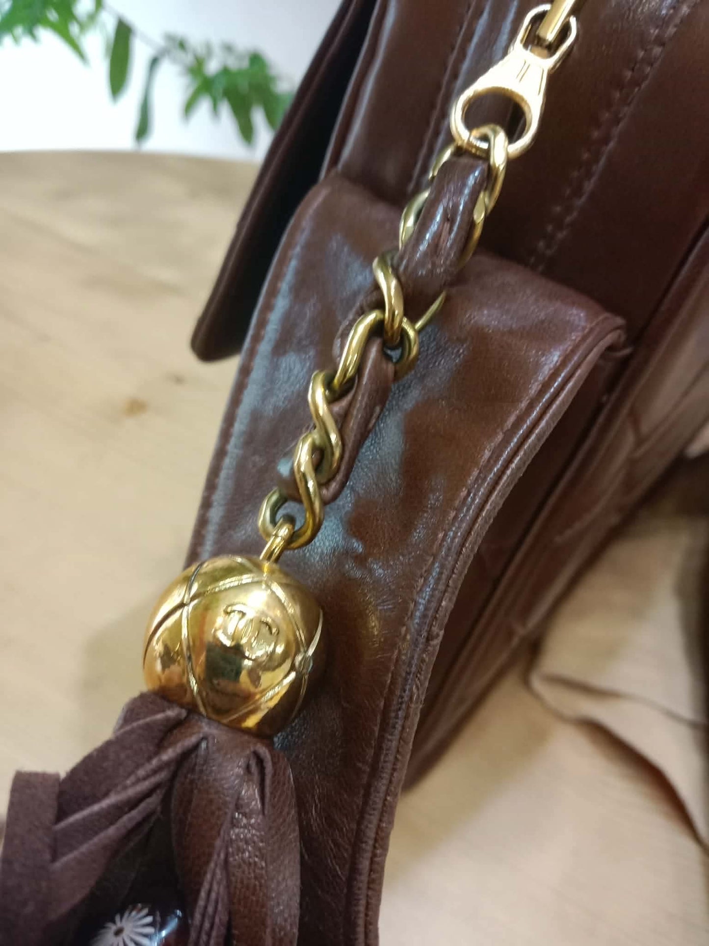 Chanel Shoulder Bag Embossed CC Logo Vintage Chocolate Brown