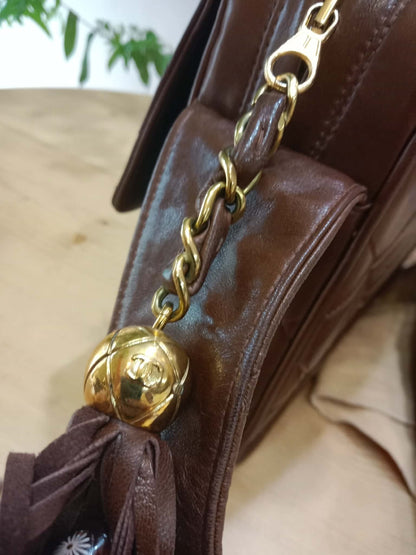 Chanel Shoulder Bag Embossed CC Logo Vintage Chocolate Brown
