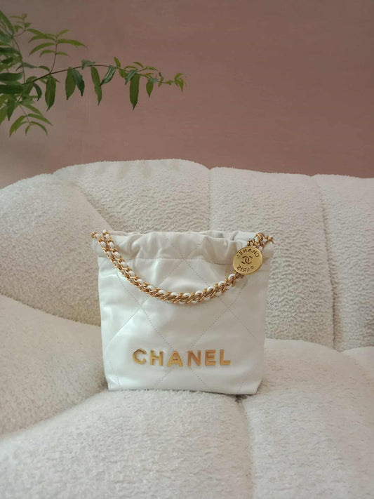 Chanel 22 Mini Tote Lambskin White Microchipped