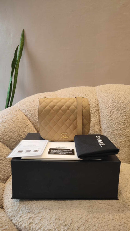 Chanel Messenger Flap Bag Lambskin Beige Series 27 Fullset