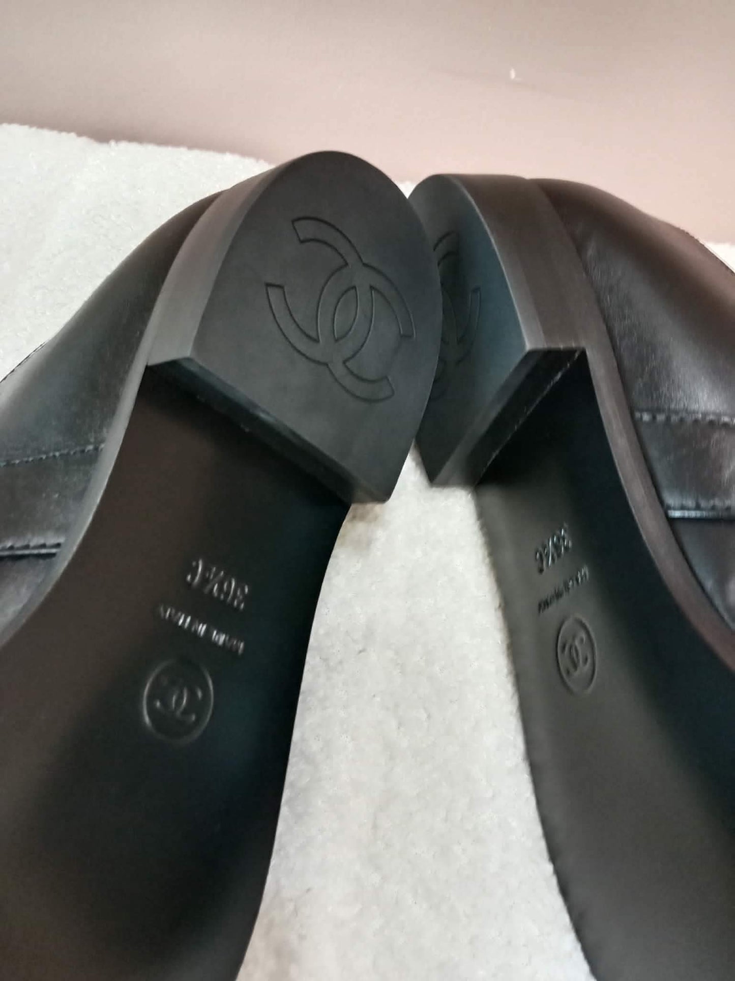 Chanel Mary Jane CC Clasp Flats Black Size 36.5