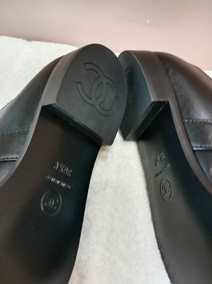 Chanel Mary Jane CC Clasp Flats Black Size 36.5