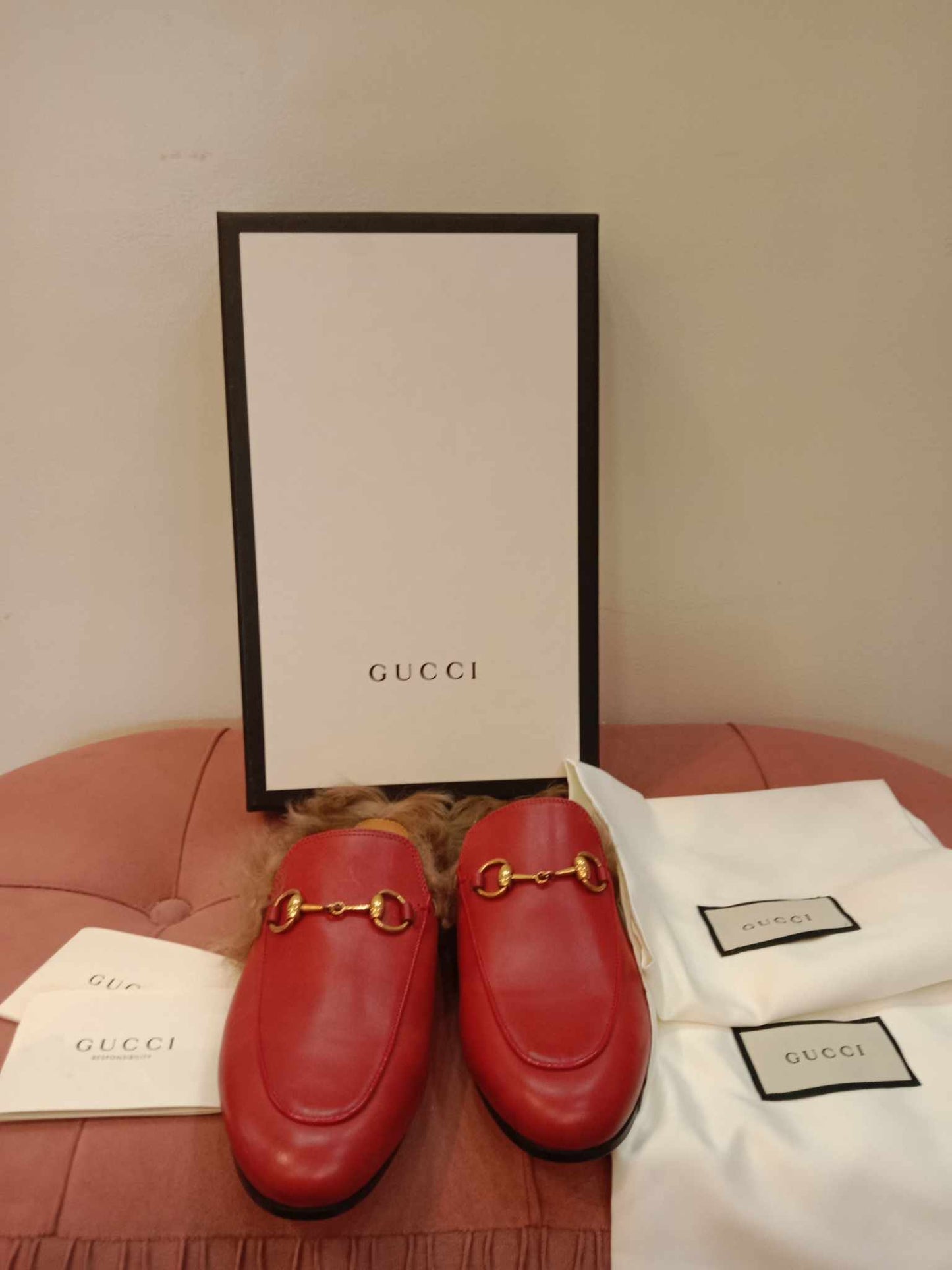 Gucci Princetown Women's Red Leataher Mule Sandals Size 36