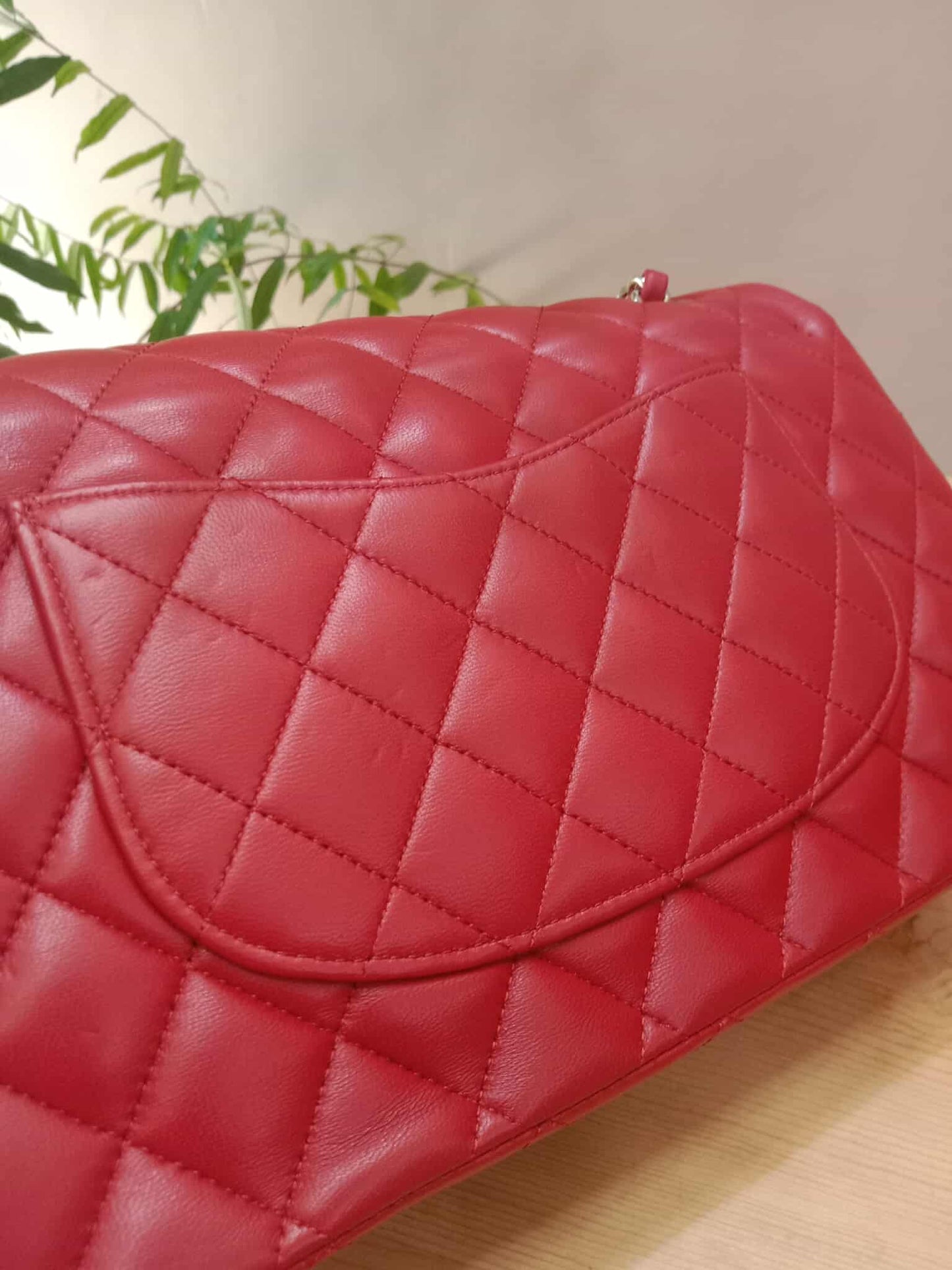 Chanel Timeless Red Quilted Lambskin Classic Double Flap Medium Series 17