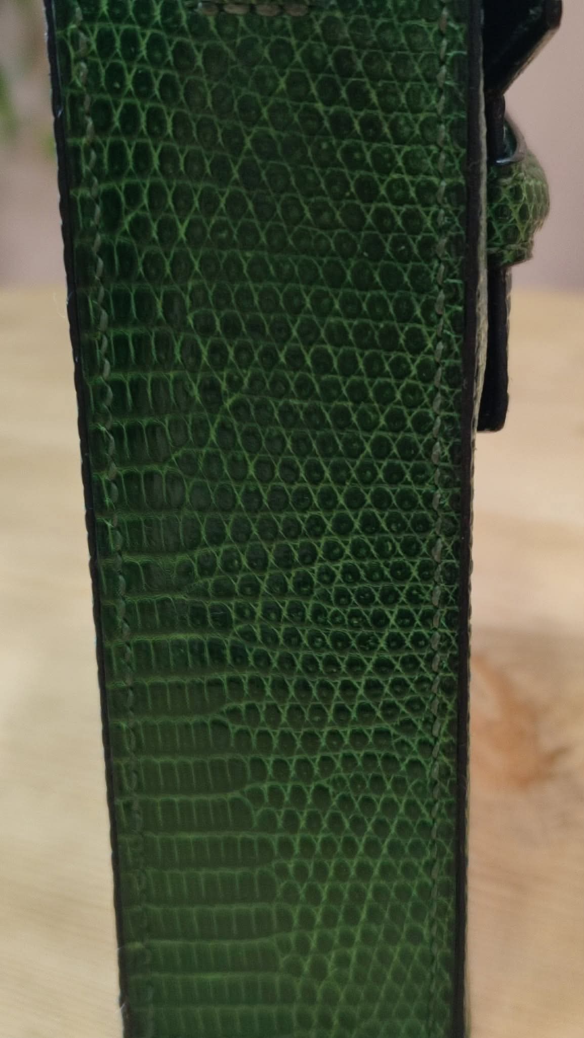Hermes Lizard Green Vintage Bag Stamp O Circle 1985