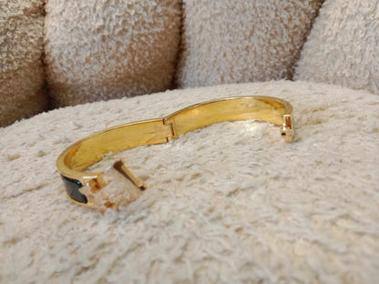 Hermes H Clic Noir Bangle Bracelet Gold Tone GM