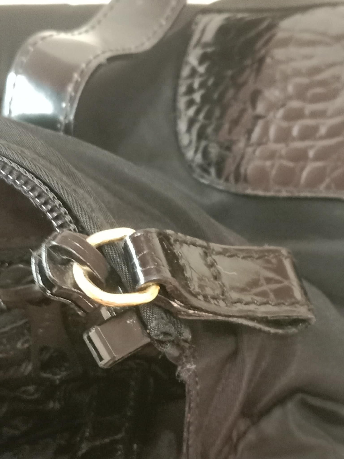 Prada Vintage Tessuto Tote Nylon/Crocodile Embossed Leather Bag