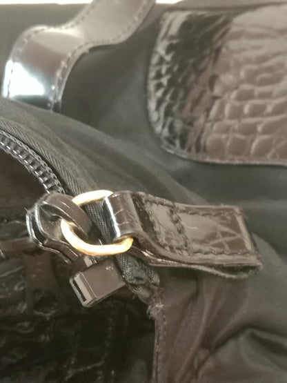 Prada Vintage Tessuto Tote Nylon/Crocodile Embossed Leather Bag