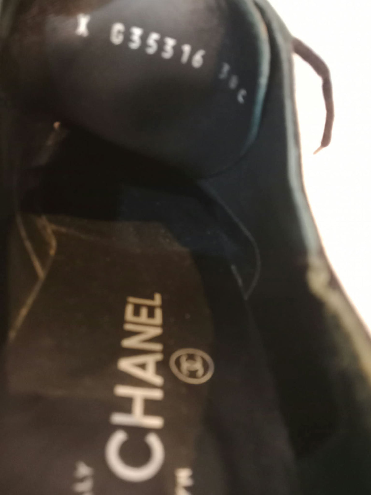 Chanel Black Patent Calfskin CC Brogue Lace-Up Oxford Size 38