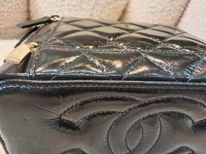 Chanel Small Vanity Glazed Calfskin Chain Shoulder Black Microchipped Fullset