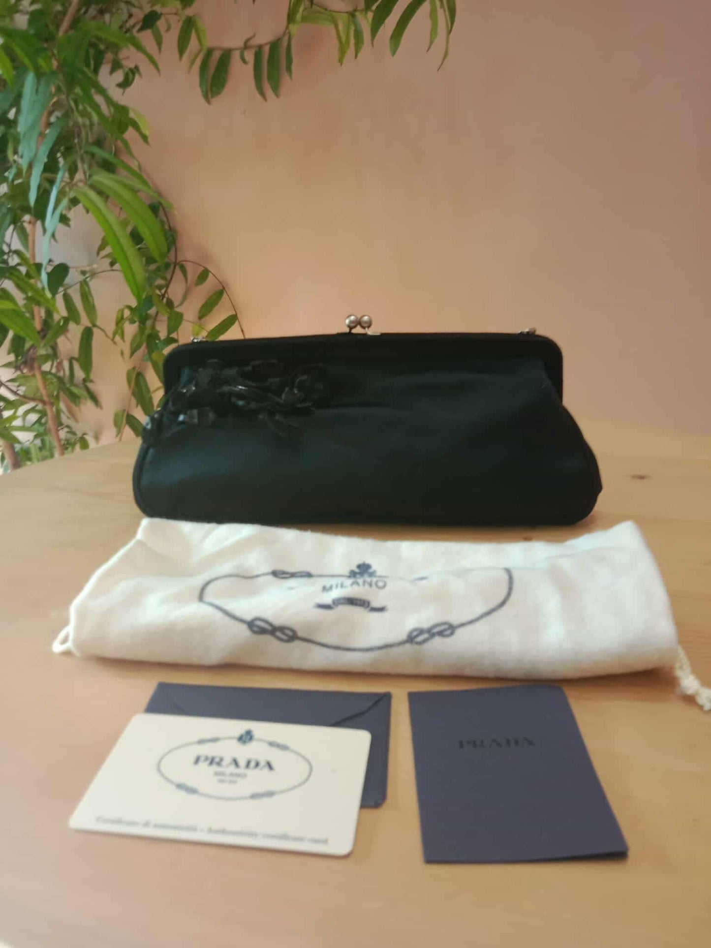 Prada Black Satin Raso Chic Kisslock Eastwest Bag