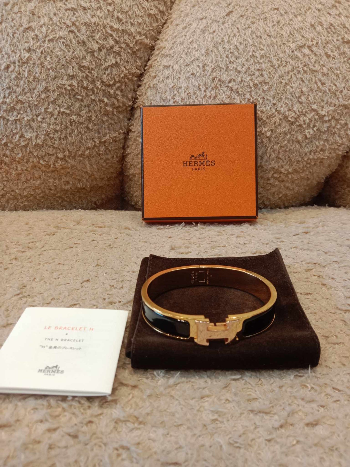 Hermes H Clic Noir Bangle Bracelet Gold Tone GM