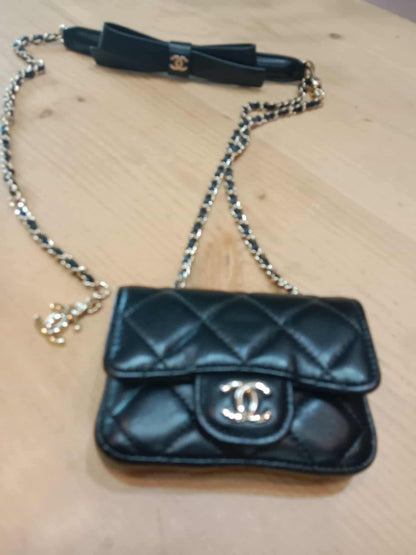 Chanel Bow Chain Belt Bag Black Lambskin Series 31