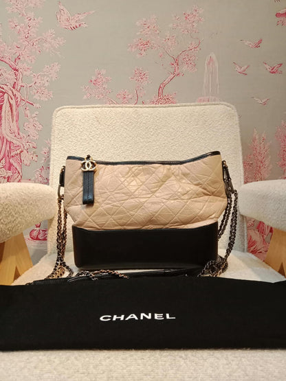 Chanel Gabrielle Hobo Bag Beige/Black Medium Series 27
