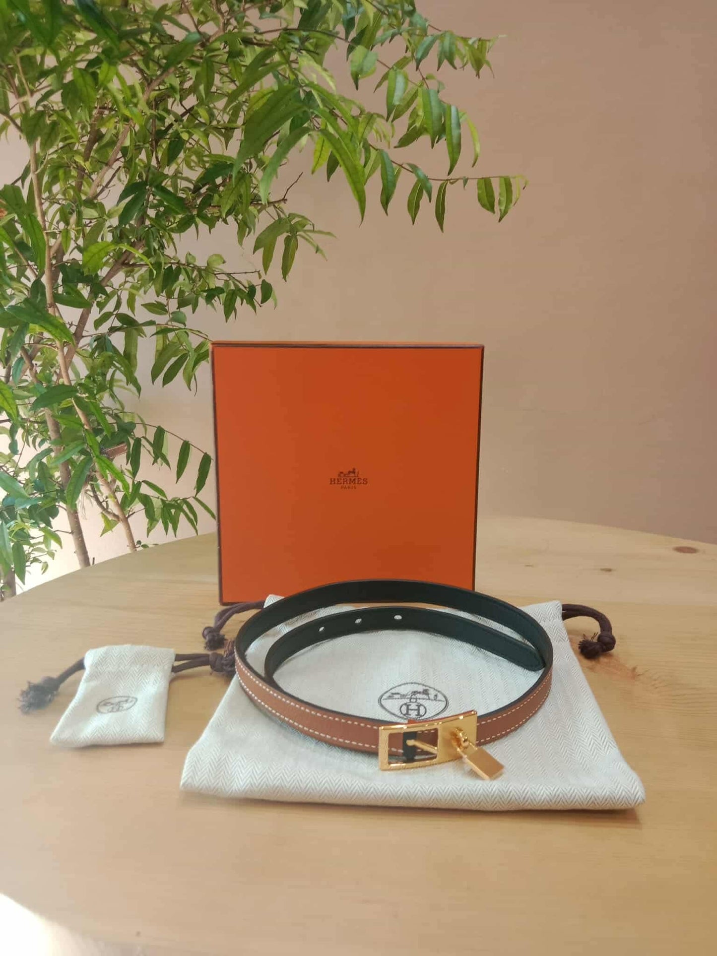 Hermes Lucky 15 Reversible Belt Swift/Epsom Gold/Noir Stamp Z 2021