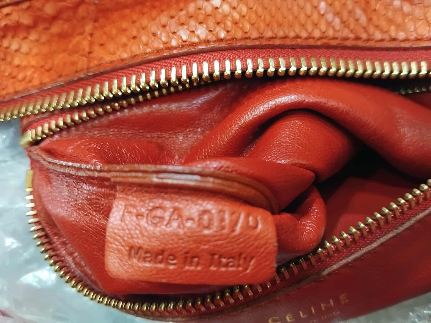 Celine Python Snakeskin Luggage Envelope Tote Bag Orange