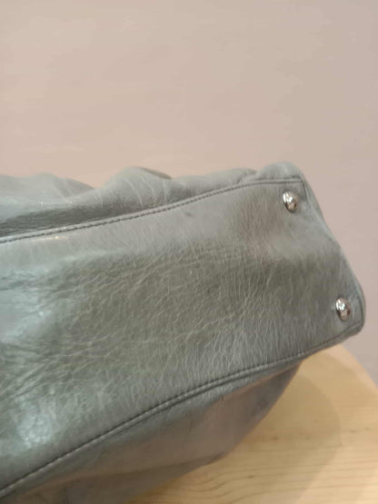 Miu Miu Leather Tote Bag Grey with Crystal Embellished Strap