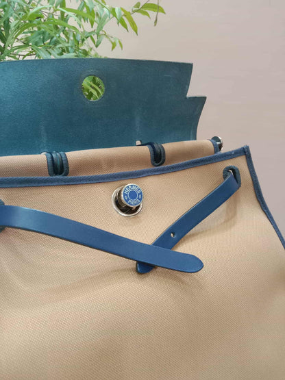 Hermes Herbag Ado Zip Backpack Canvas Bicolor Tan/Blue Stamp U 2022